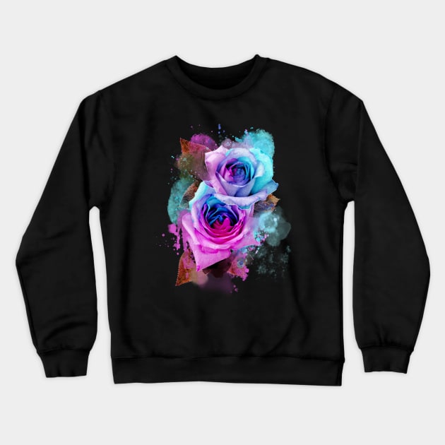 Blue and pink watercolour rainbow roses Crewneck Sweatshirt by Blacklinesw9